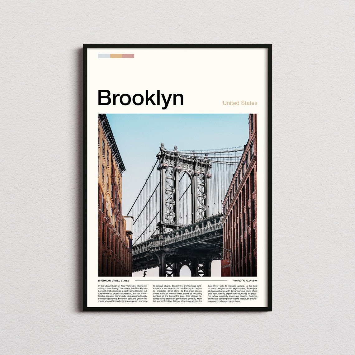 Brooklyn New York City Bridge Street View Between Brownstones Poster