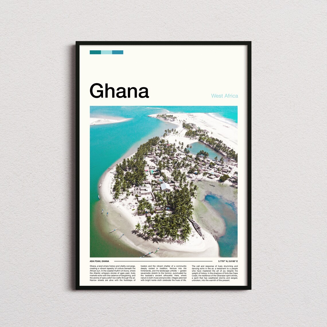 Ghana Ada Foah Island Between River and Ocean Aerial Photography Poster