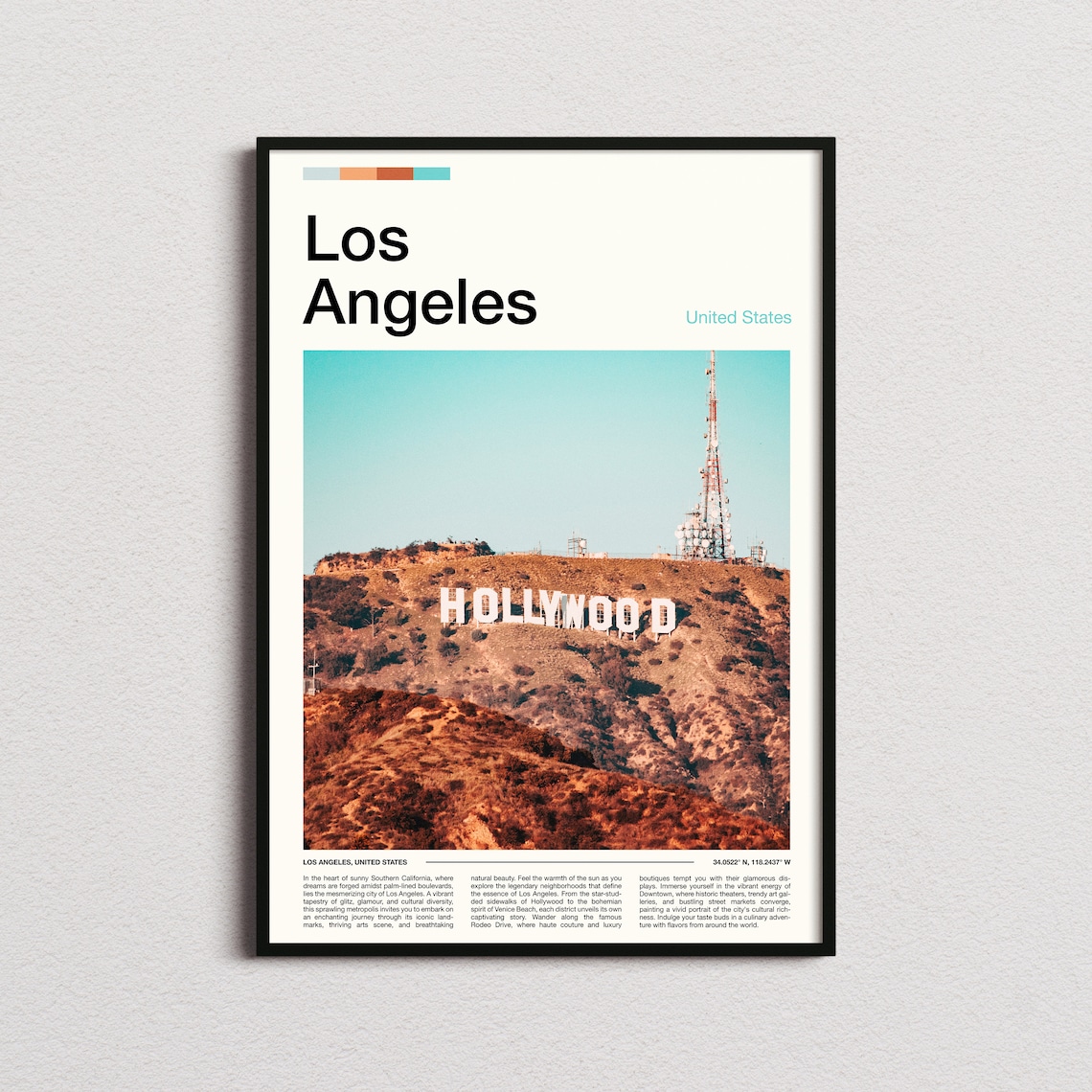 Los Angeles Hollywood Sign Hill California Landmark Travel Poster