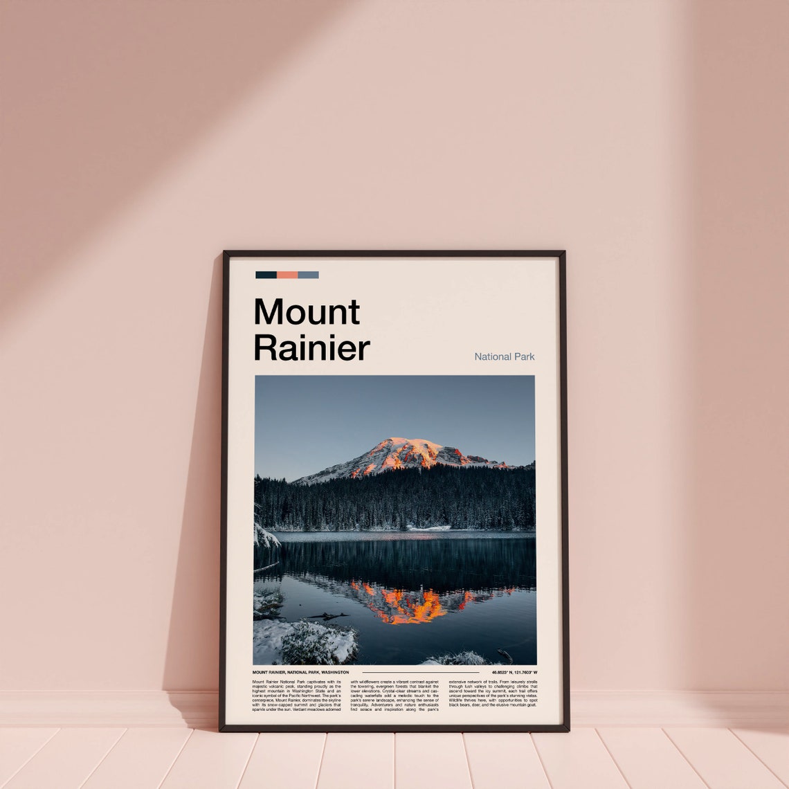 Mount Rainier National Park Snowy Peak Lake Reflection Photo Poster - Image 4