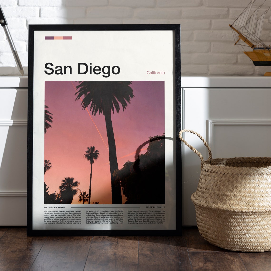San Diego California Palm Tree Sunset Silhouette Photo Poster - Image 5