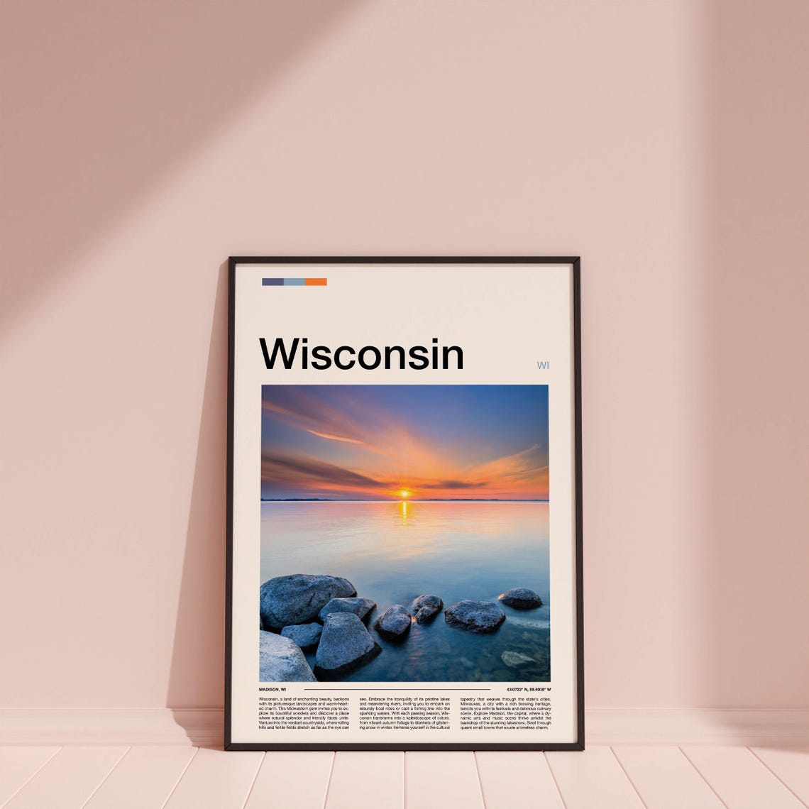 Wisconsin Madison Lake Sunset Rocky Shore Photography Poster - Image 4
