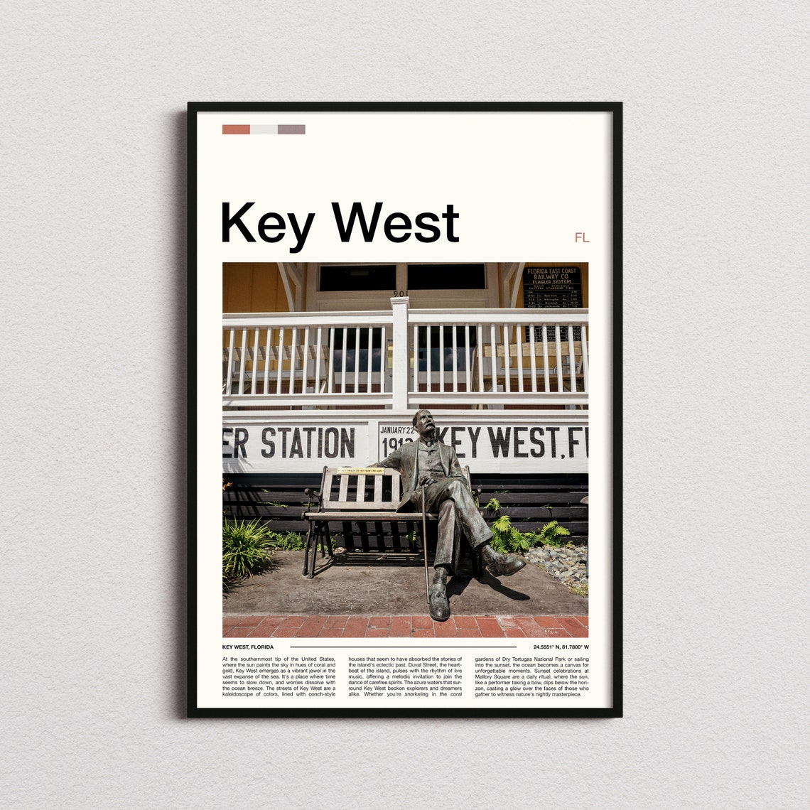 Key West Florida Historic Railway Station Statue Scene Poster