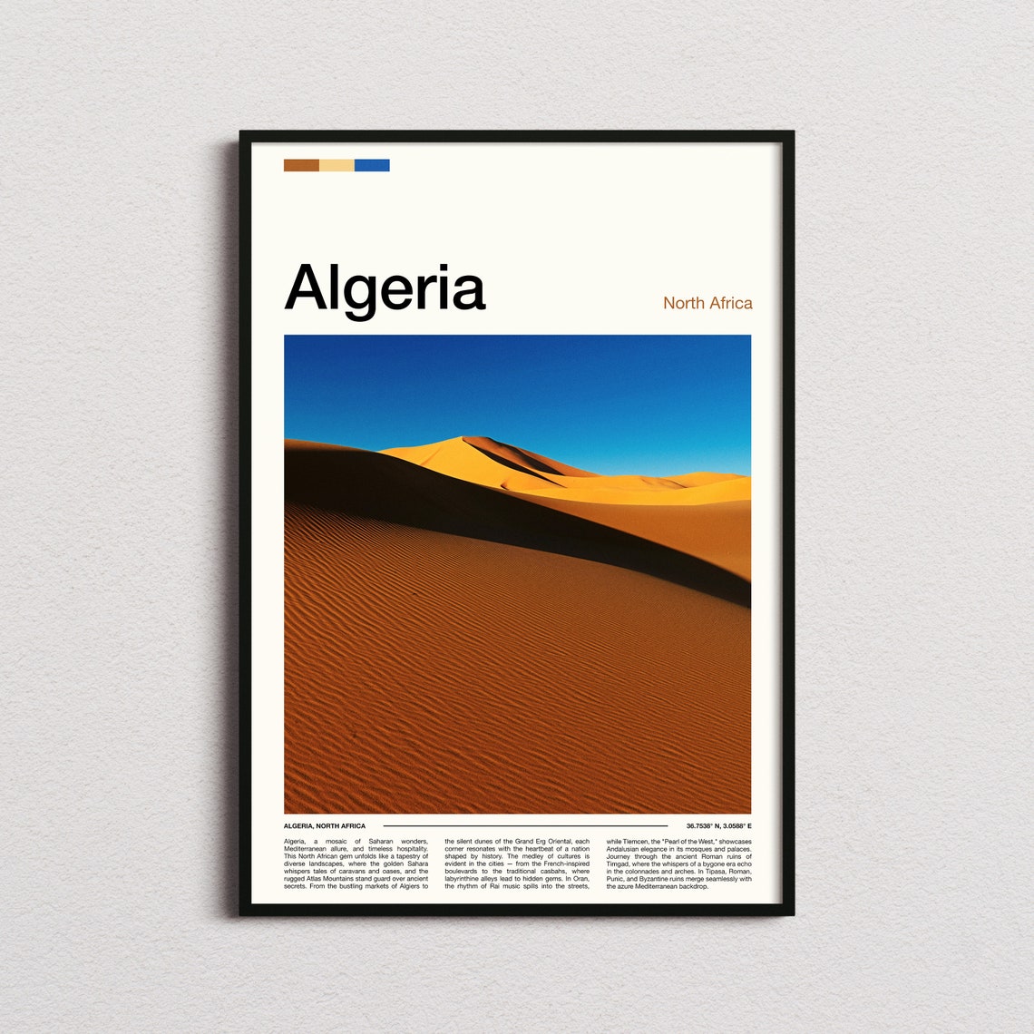 Algeria Sahara Desert Golden Sand Dunes Landscape Photography Poster