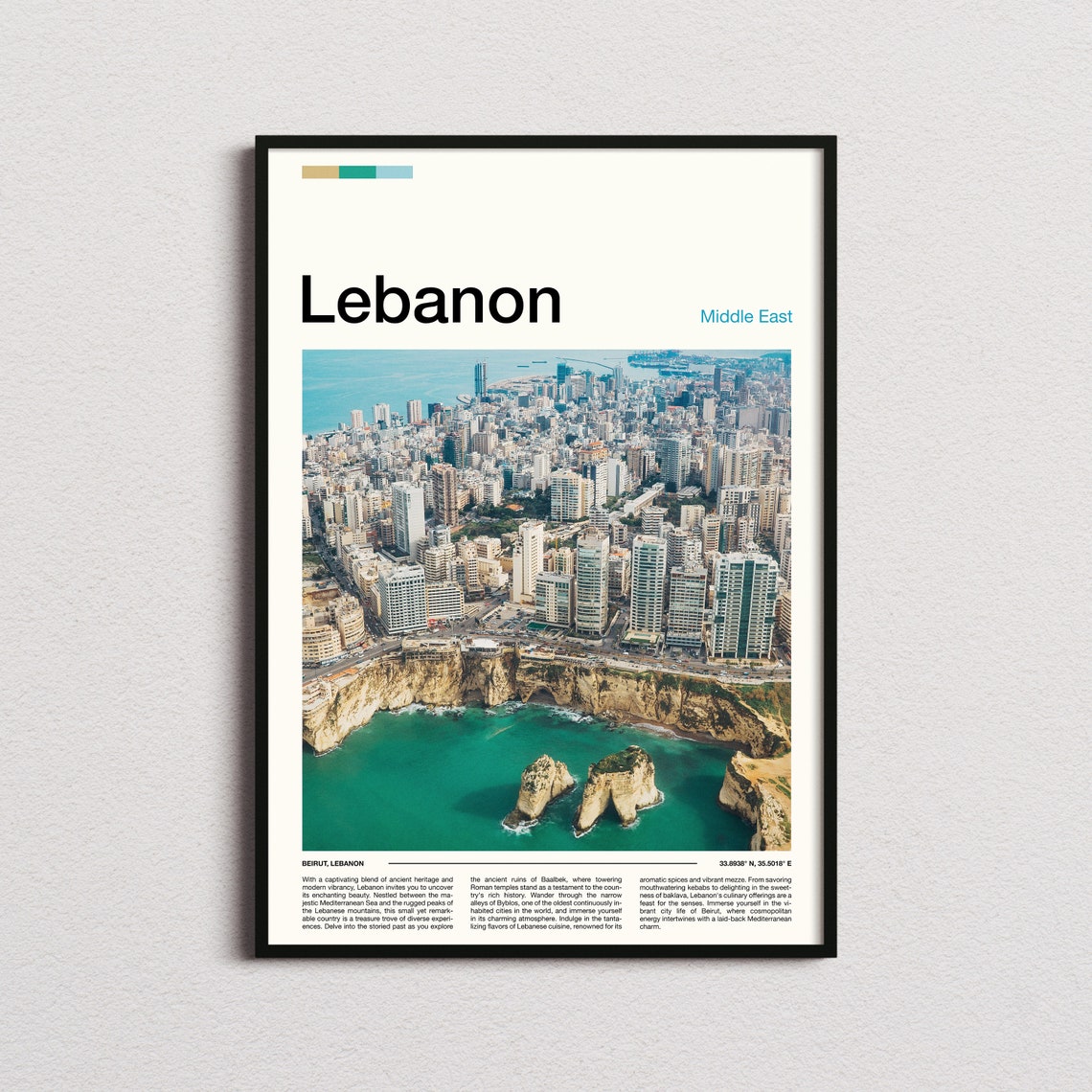 Lebanon Beirut Coastal City Cliffs Turquoise Sea View Poster
