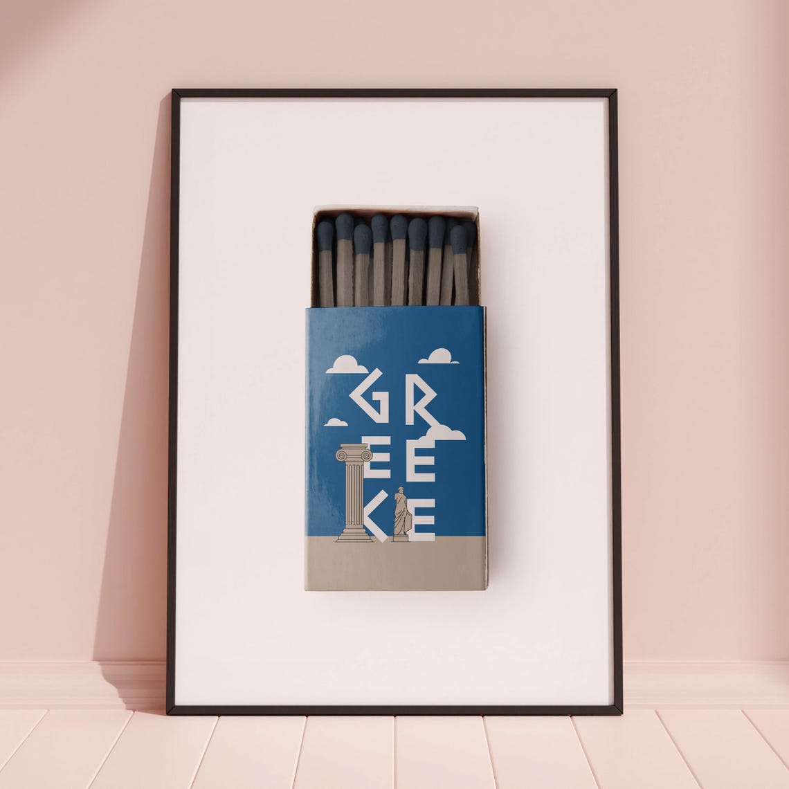 Greece Ancient Column Matchbox Style Art with Classical Statue Poster - Image 3