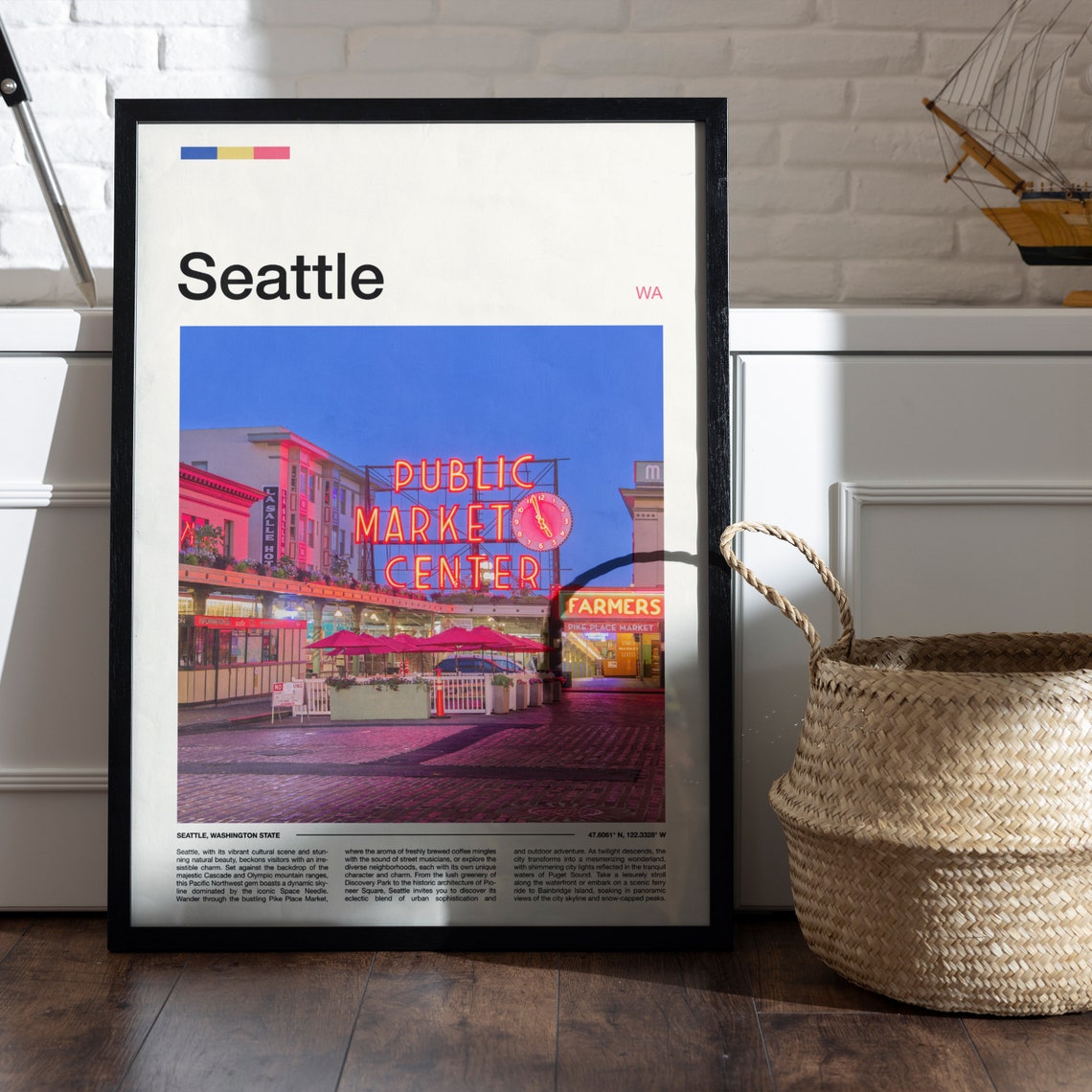 Seattle Public Market Center Neon Sign Dusk Photo Art Poster - Image 5