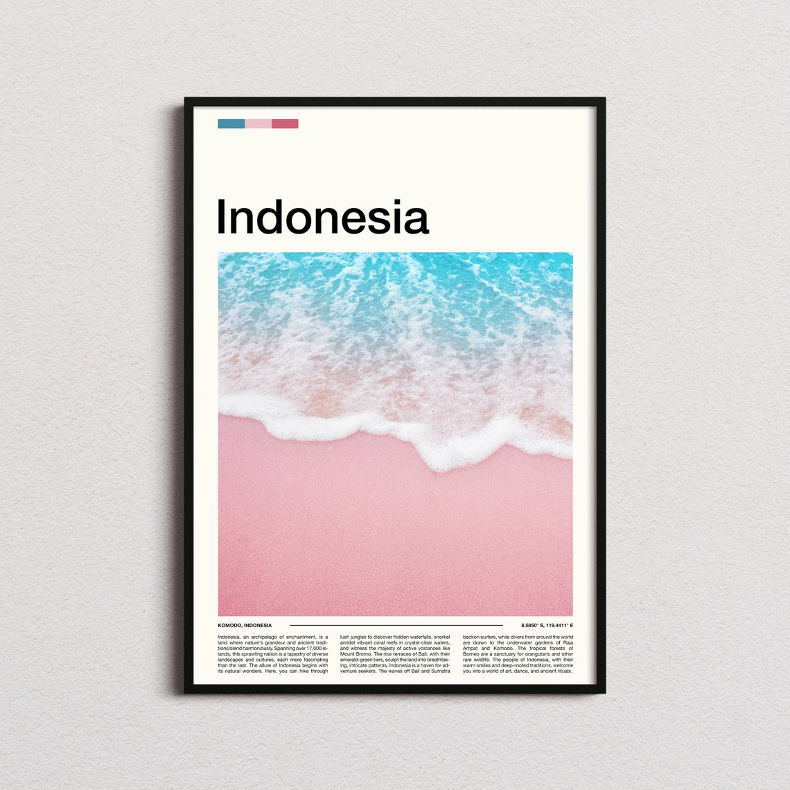 Komodo Indonesia Pink Sand Beach Turquoise Waves Aerial Poster