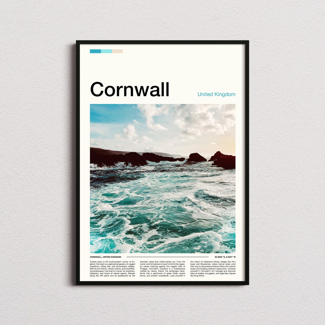 Cornwall United Kingdom Rocky Coast Waves Ocean Travel Poster