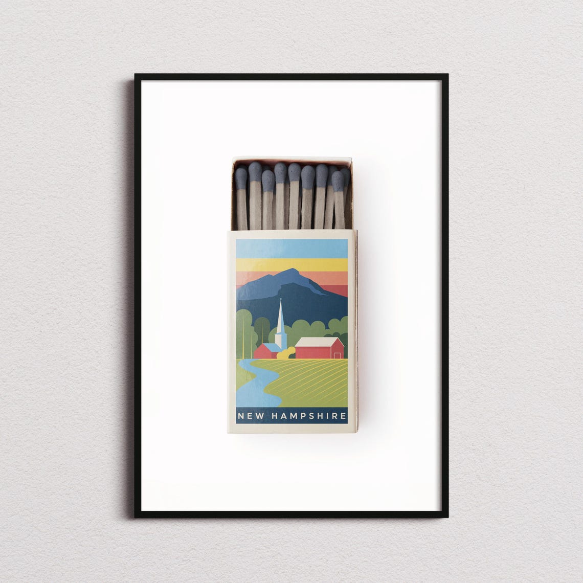 New Hampshire Matchbox Mountain Barn Church Scenic Illustration Poster