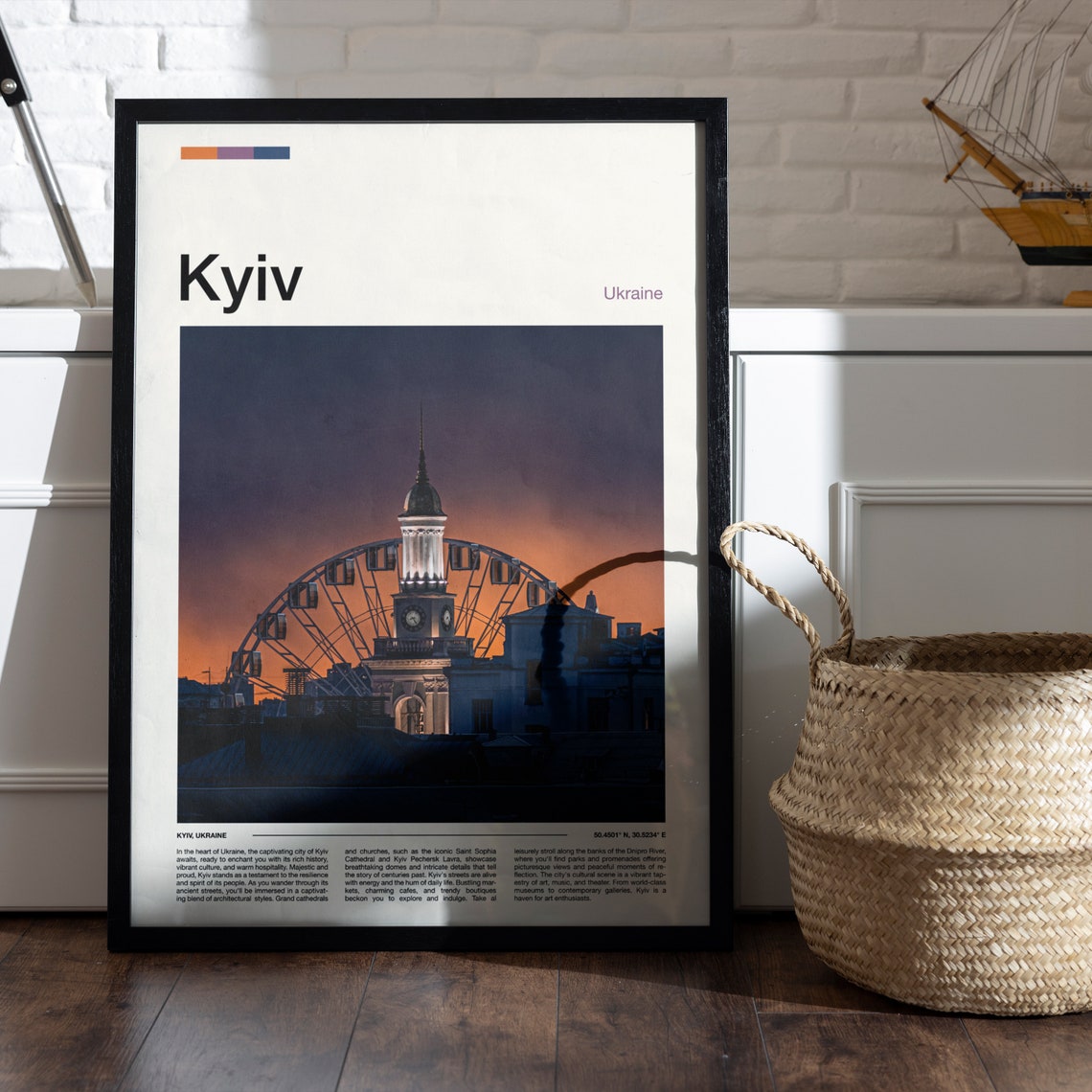 Kyiv Ukraine Ferris Wheel Sunset Silhouette Minimal Travel Poster - Image 5