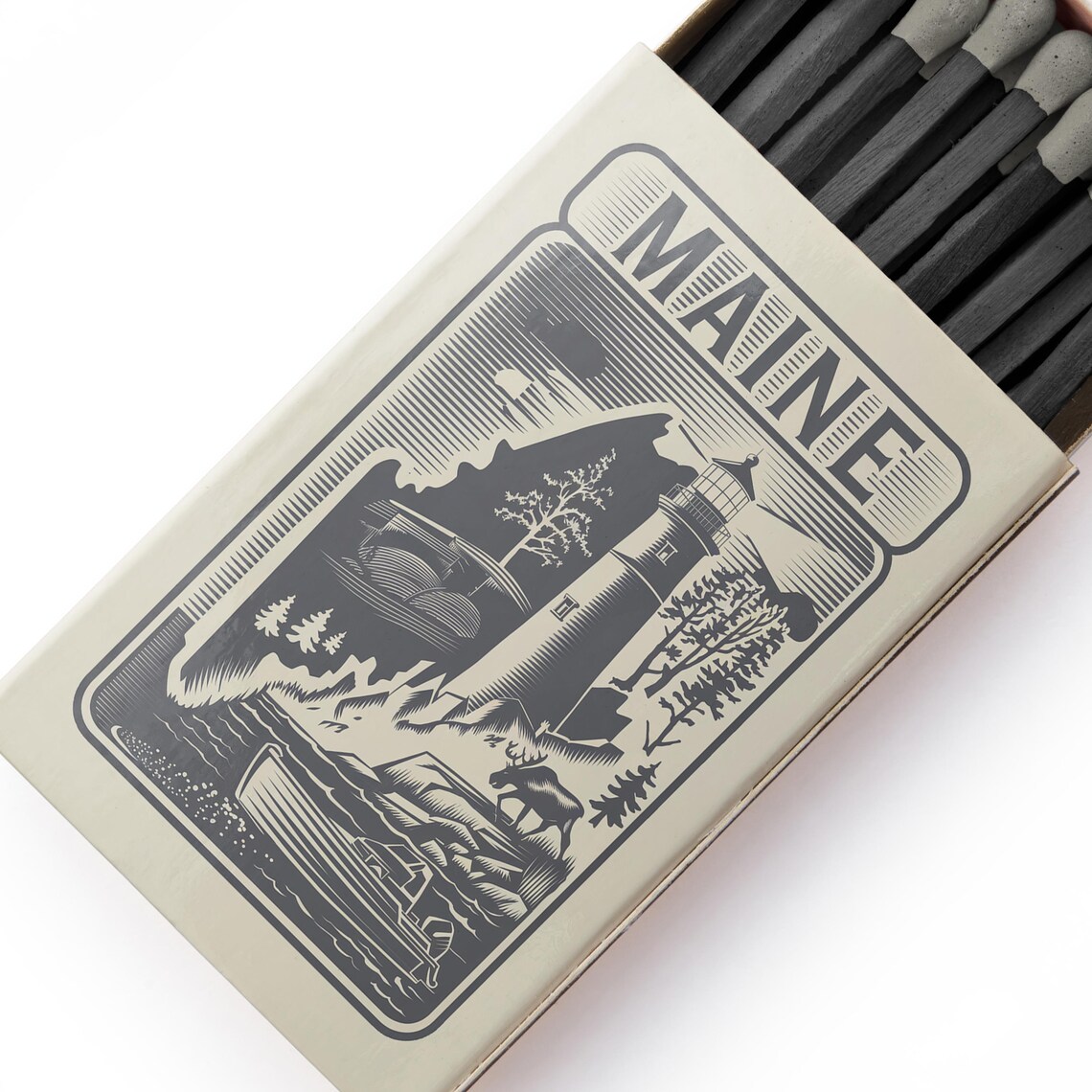 Maine Lighthouse Vintage Matchbox Art Coastal Illustration Poster - Image 5