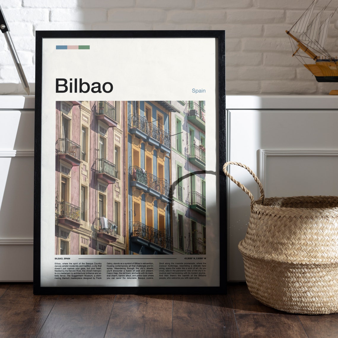 Bilbao Spain Colorful Old Town Balconies Facades Travel Poster - Image 5