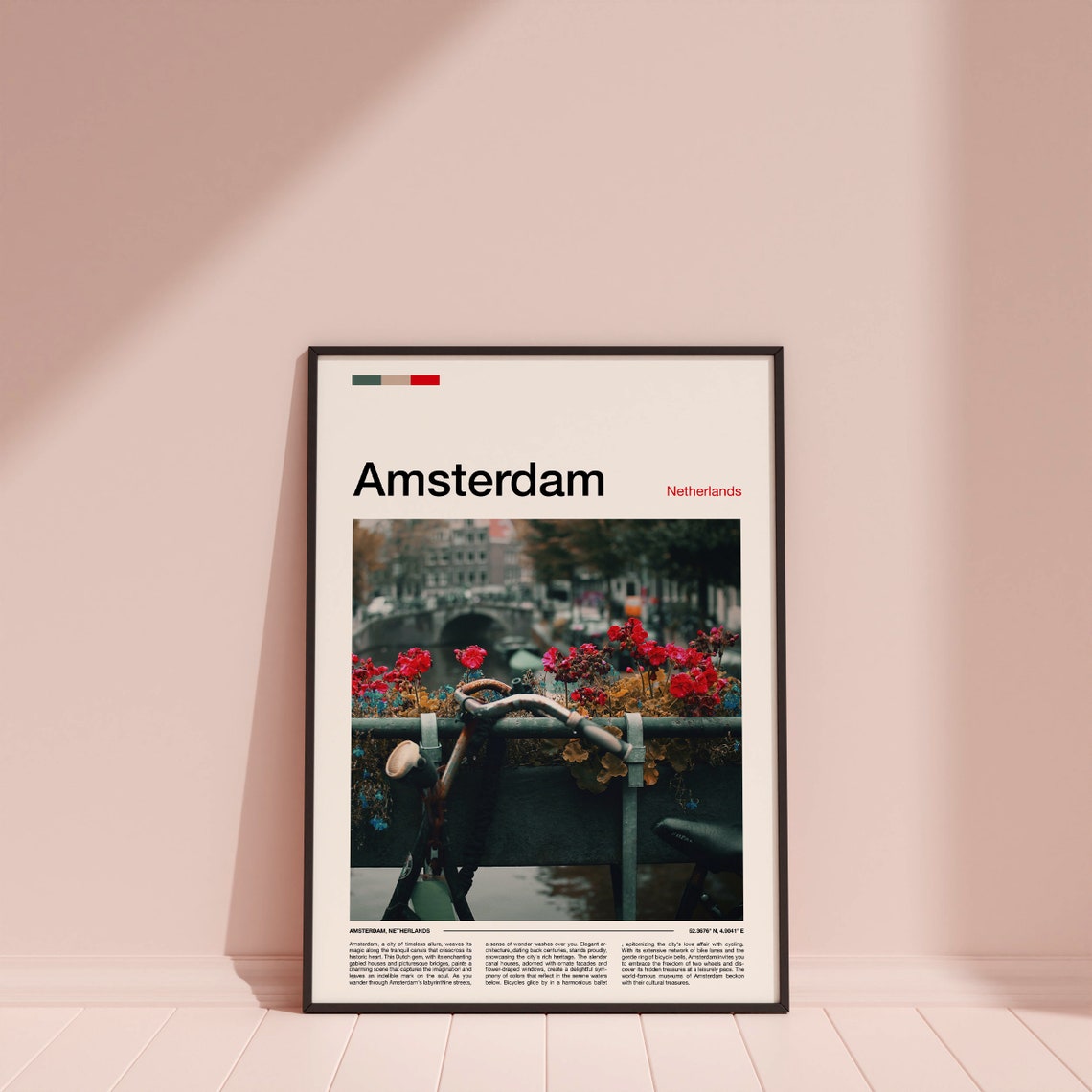 Amsterdam Netherlands Bicycle Canal Bridge Flowers Photography Poster - Image 5