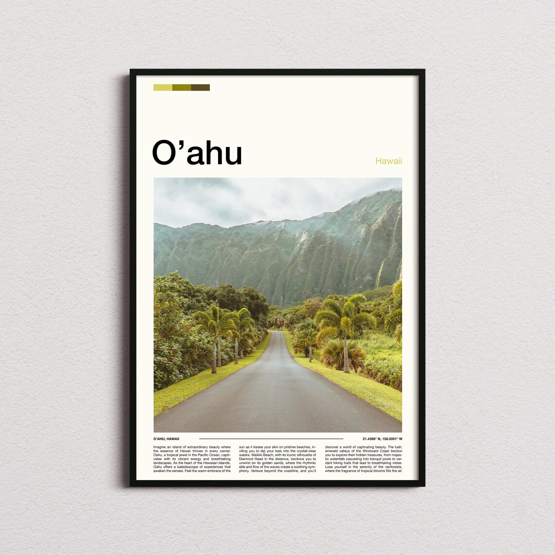Oahu Hawaii Royal Palm Lined Road Misty Green Mountain Valley Poster