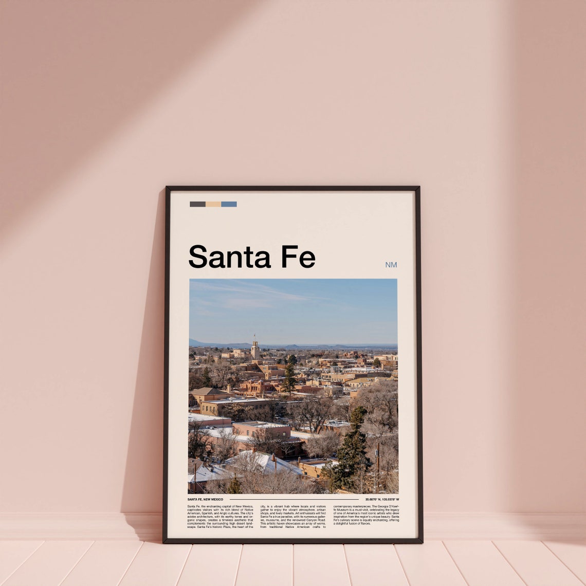 Santa Fe New Mexico Adobe Downtown Aerial Minimalist Travel Poster - Image 4
