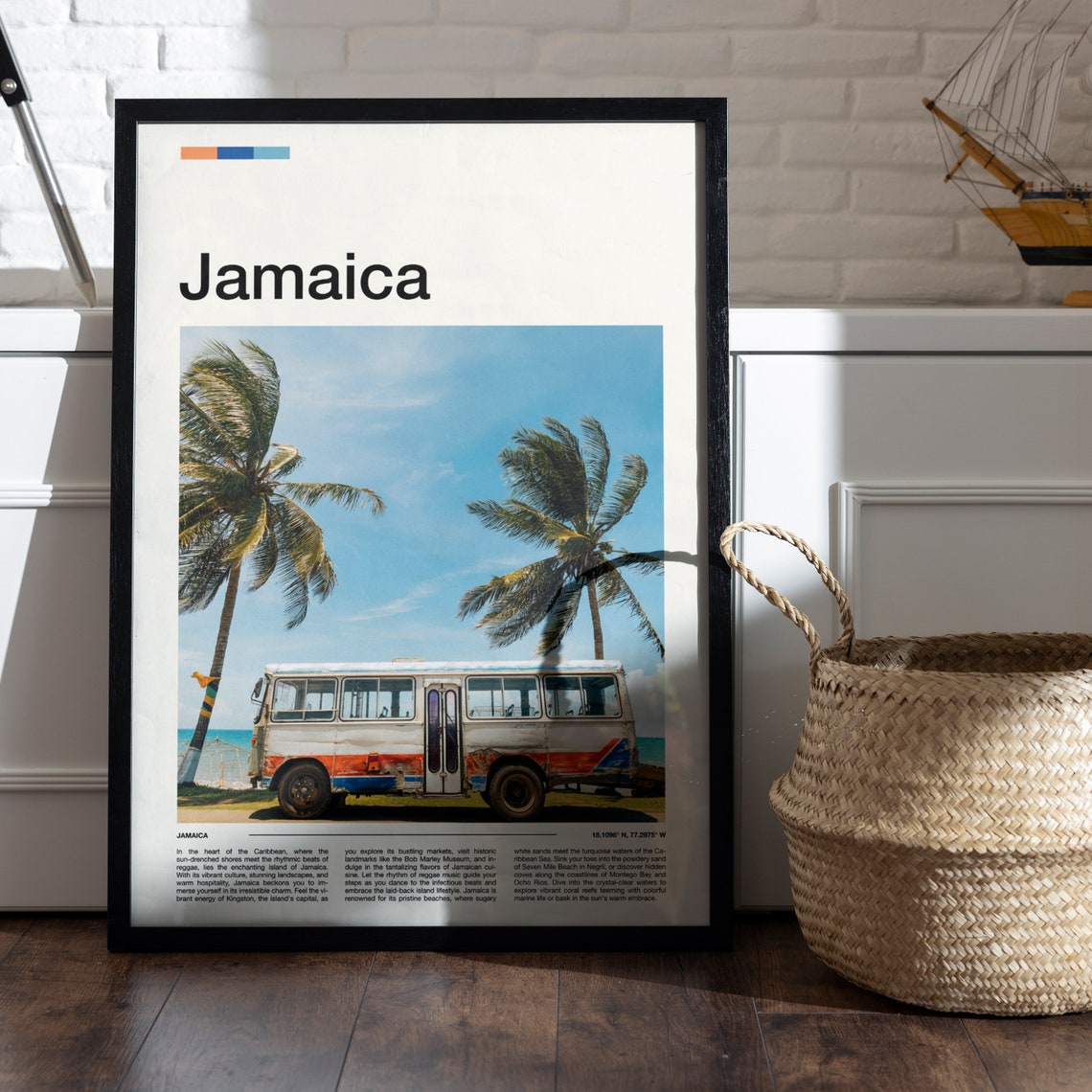 Jamaica Caribbean Palm Trees Vintage Bus Beach Scene Art Poster - Image 5