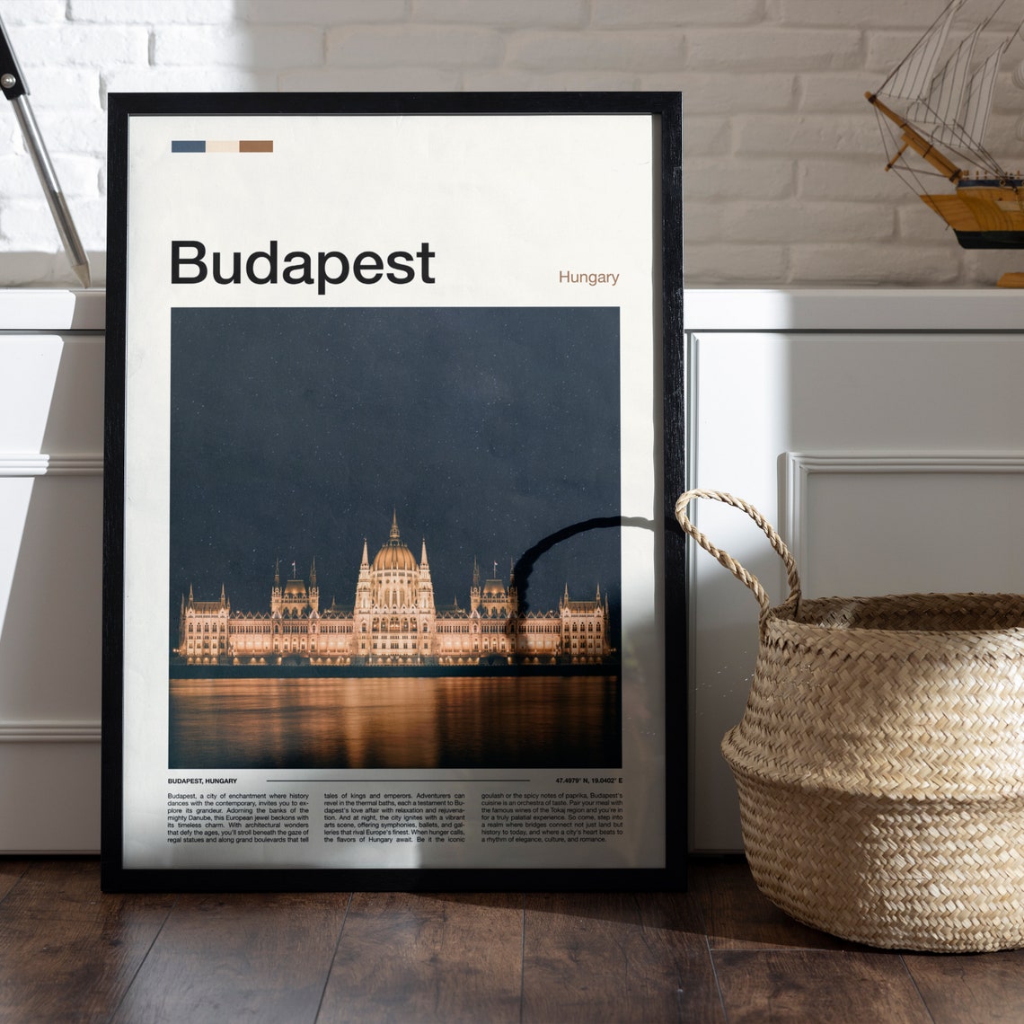 Budapest Hungary Parliament Night Danube Travel Photo Poster - Image 5