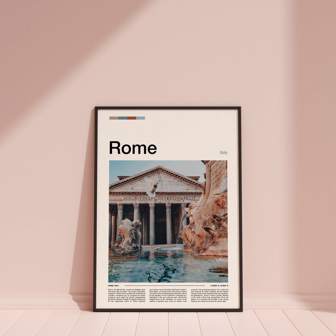 Rome Italy Historic Pantheon Ancient Monument Fountain Poster - Image 3