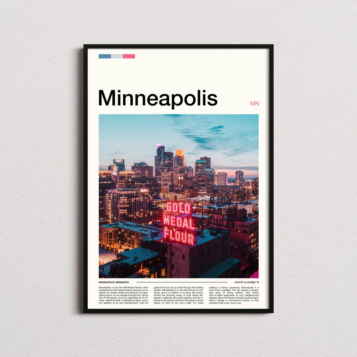 Minneapolis Minnesota Gold Medal Flour Neon Sign Night City Poster