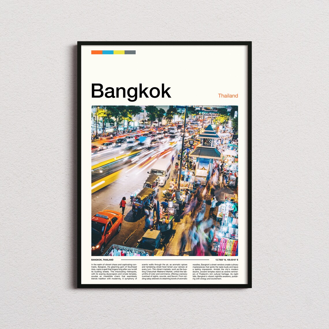Bangkok Thailand Night Market Street Lights City Life Poster