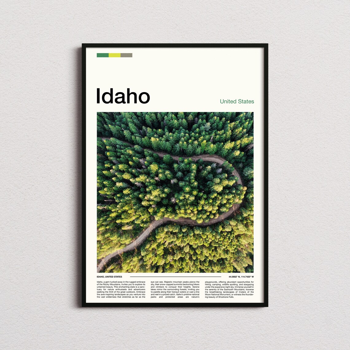 Idaho Aerial Pine Forest Winding Road Nature Minimal Travel Poster