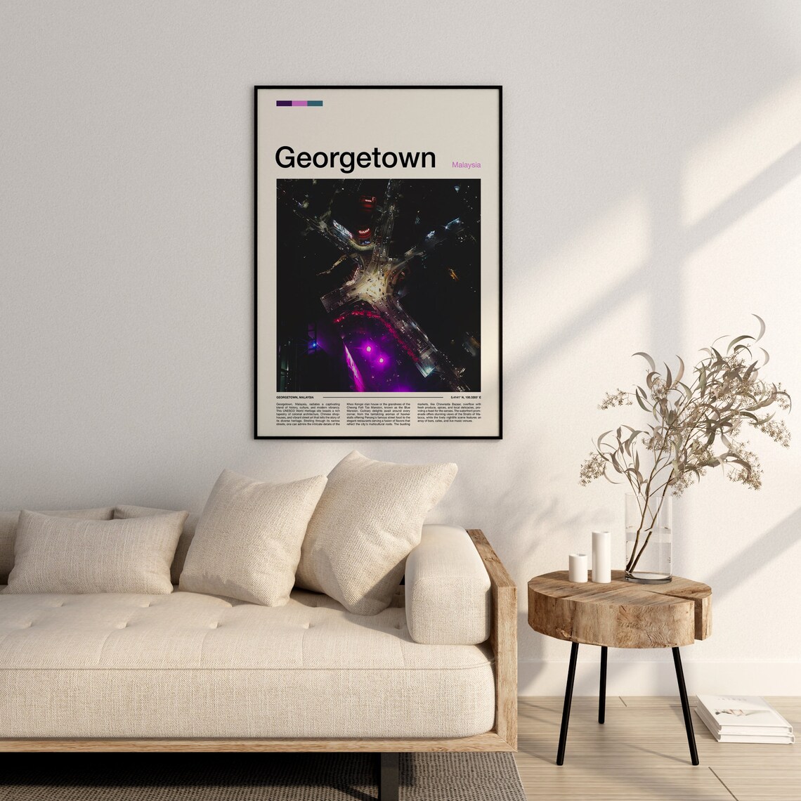 Georgetown Malaysia Night City Lights Aerial Minimalist Travel Poster - Image 3