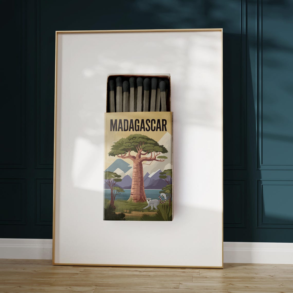 Madagascar Matchbox Island Baobab Lemur Vintage Travel Art Poster - Image 5