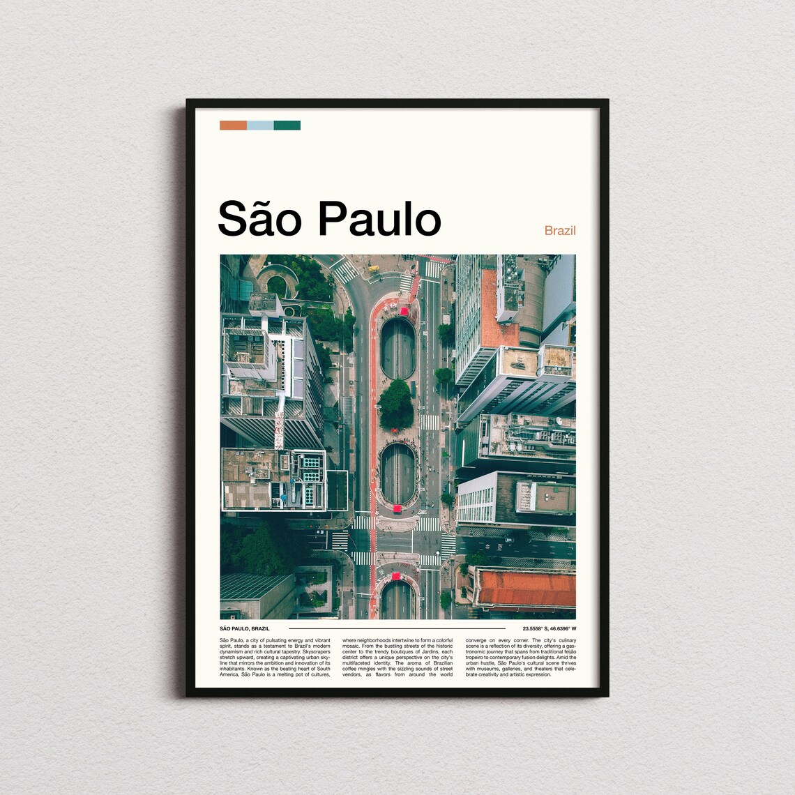 Sao Paulo Brazil Avenida Paulista Aerial View City Travel Poster