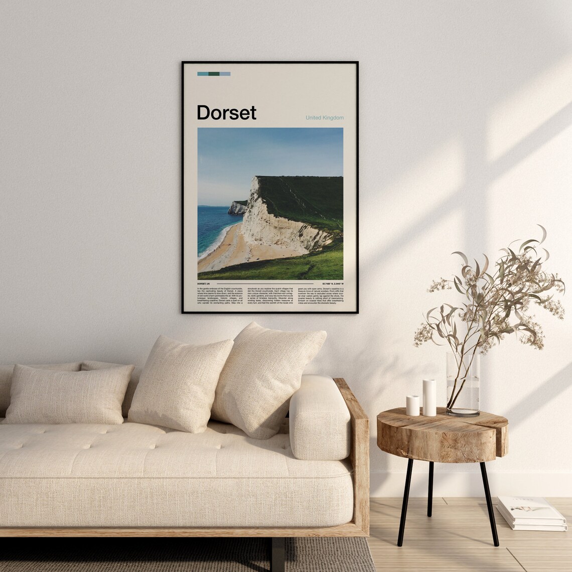 Dorset England Grassy Chalk Headland Towering Sea Cliff View Poster - Image 3