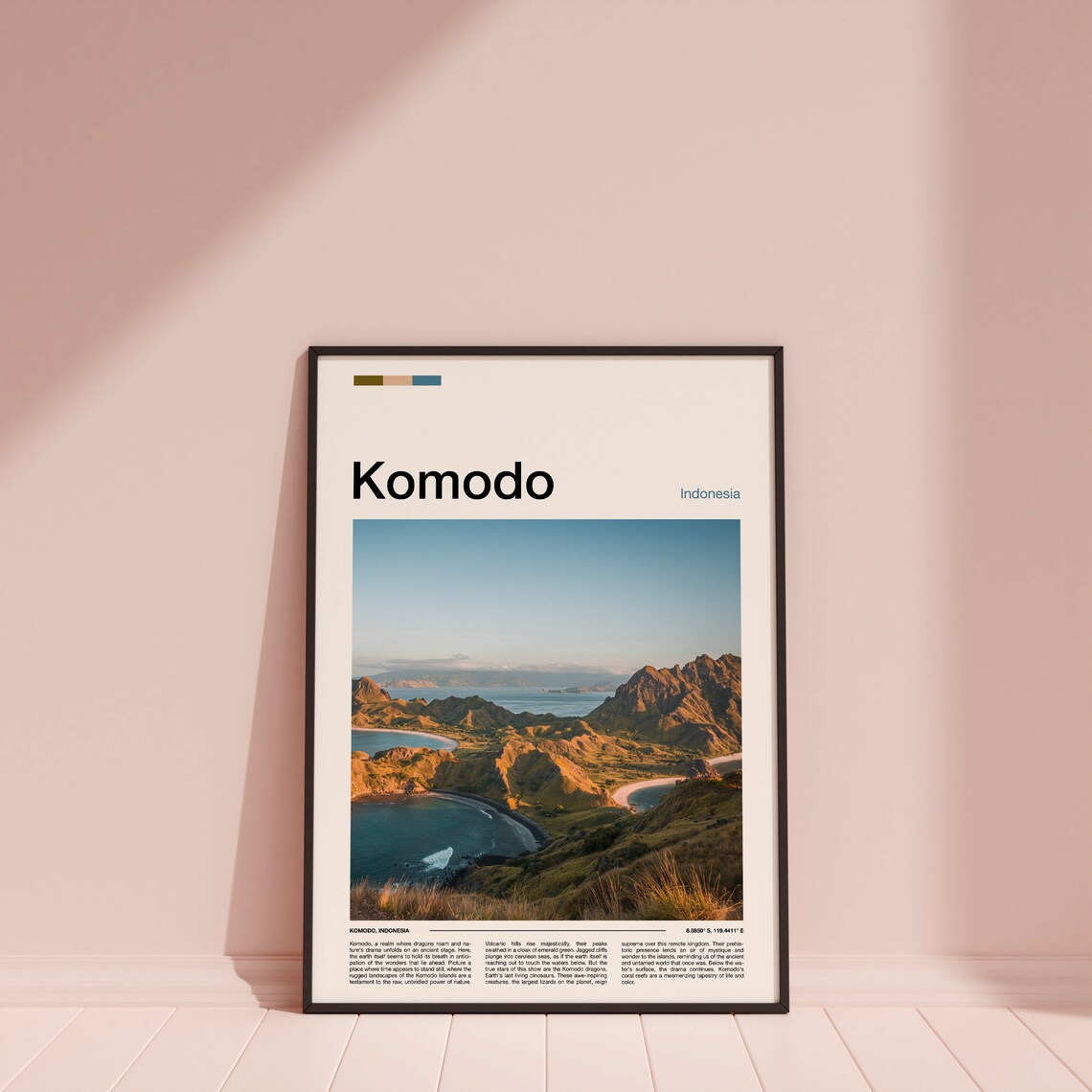 Komodo Indonesia Padar Island Volcanic Bays Aerial Travel Poster - Image 3