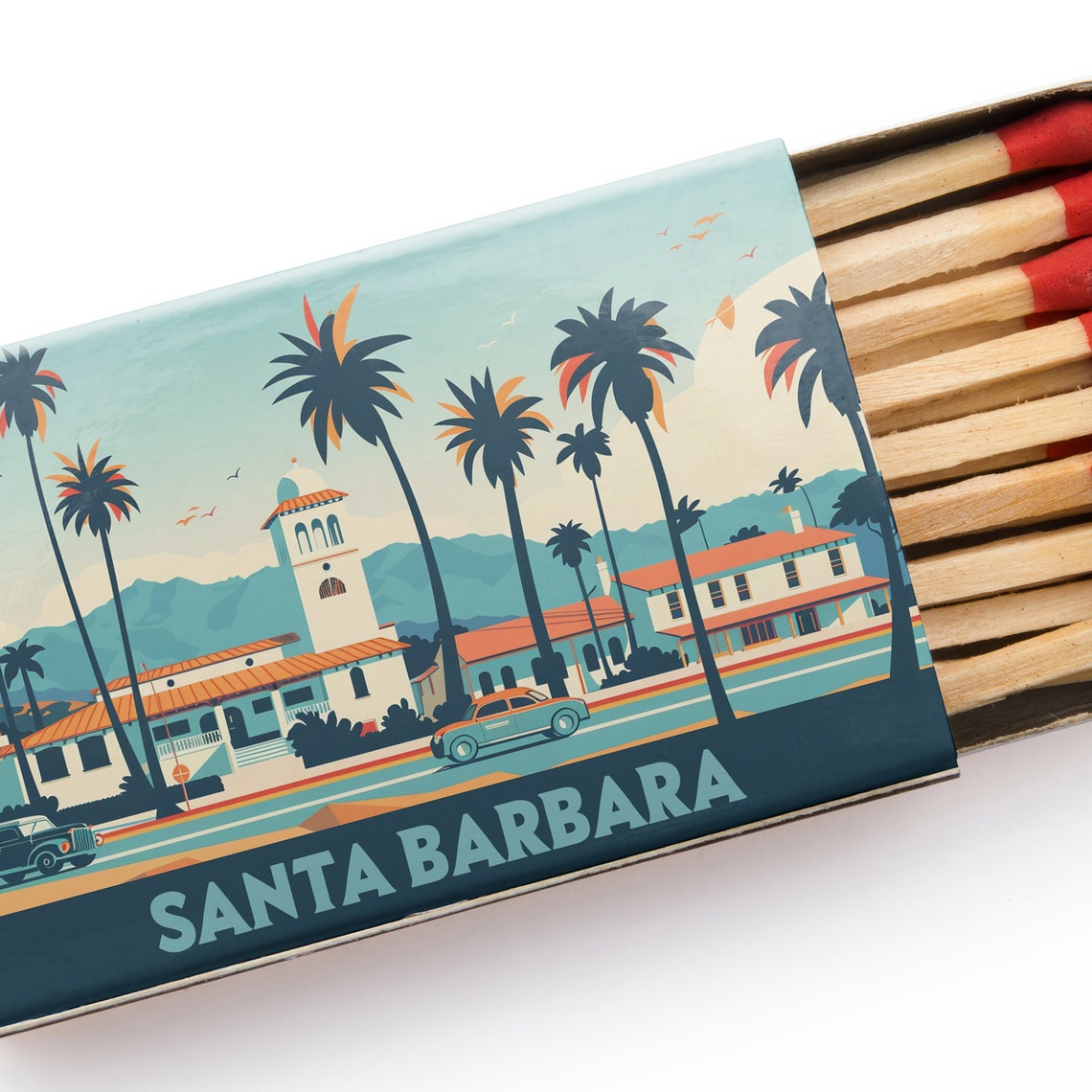 Santa Barbara California Mission Palm Retro Matchbox Art Poster - Image 5