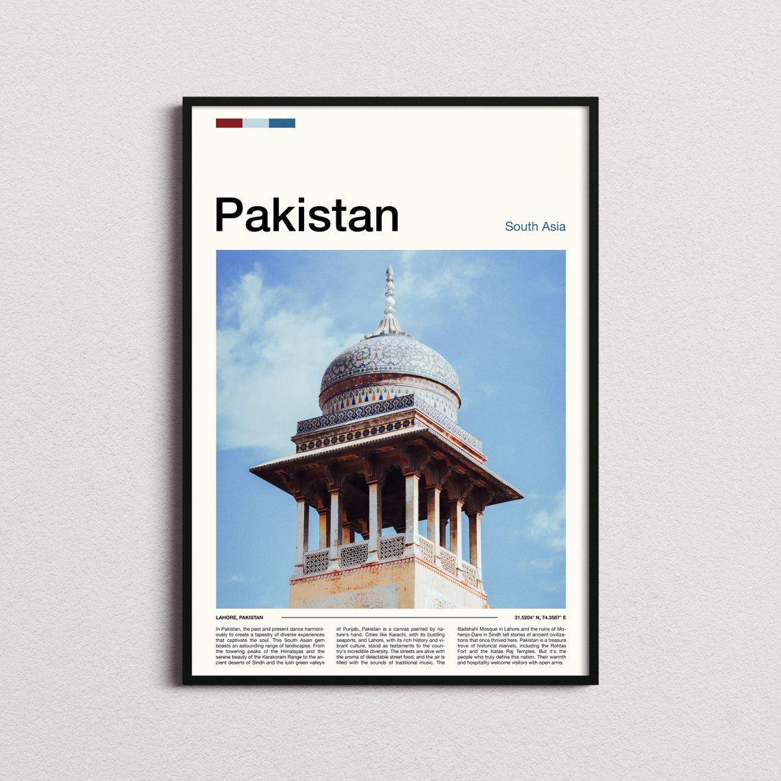 Pakistan Lahore Historic Monument Tiled Dome Tower Architecture Poster