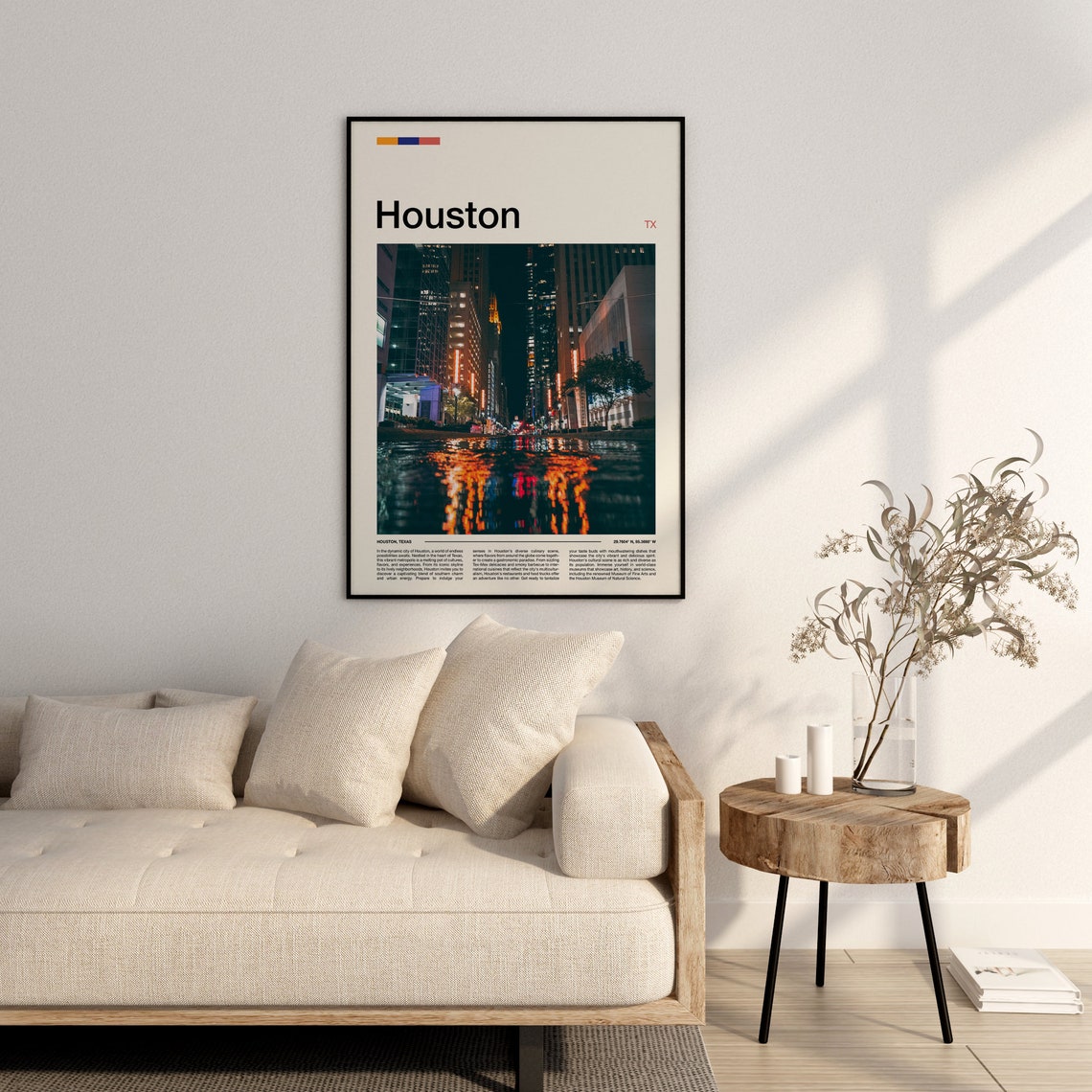 Houston Texas Night Skyline City Lights Reflection Travel Poster - Image 3