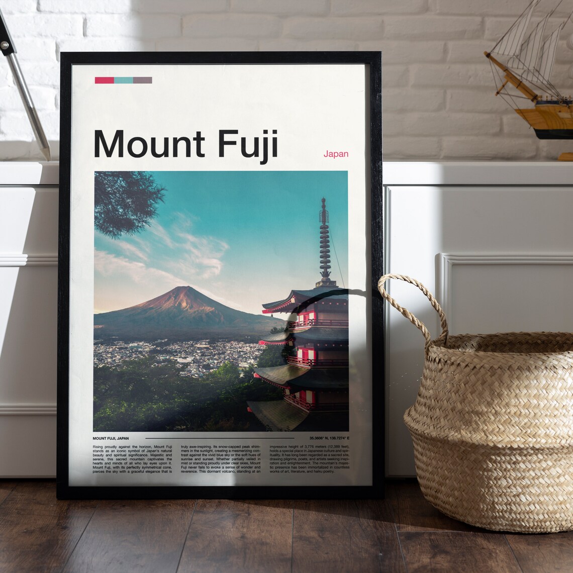 Mount Fuji Japan Red Pagoda Snow Peak Scenic Travel Photo Poster - Image 5