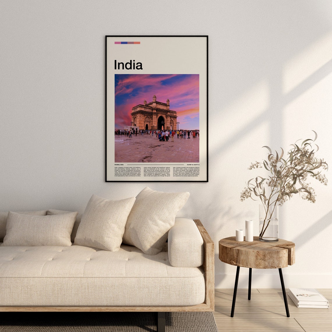 Mumbai India Gateway of India Monument Pink Sunset Skyline Poster - Image 2