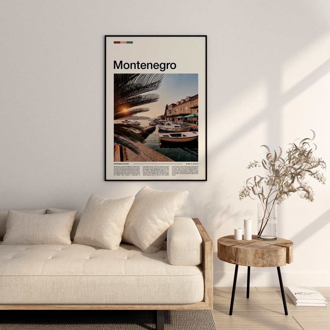 Montenegro Harbor Boats Palm Trees Sunset Coastal Travel Poster - Image 3