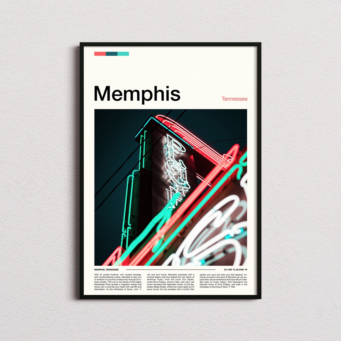 Memphis Tennessee Music City Neon Sign Night Minimalist Photo Poster