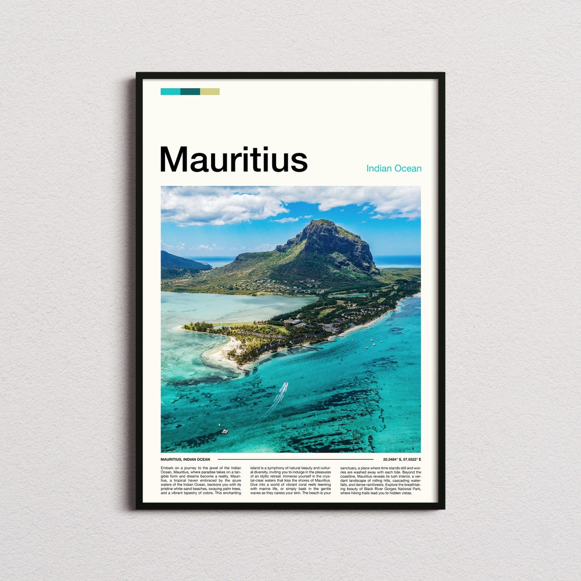 Mauritius Indian Ocean Tropical Le Morne Aerial Lagoon Poster