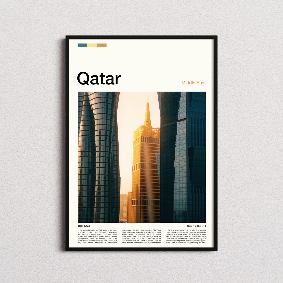 Qatar Middle East Doha Modern Towers With Golden Spire Poster
