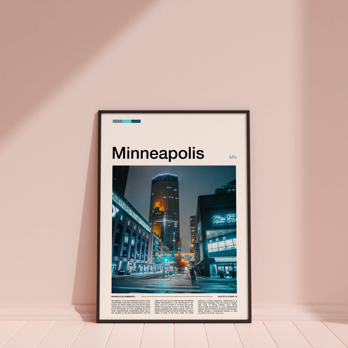 Minneapolis Minnesota Downtown Night Street Minimalist Photo Poster - Image 4