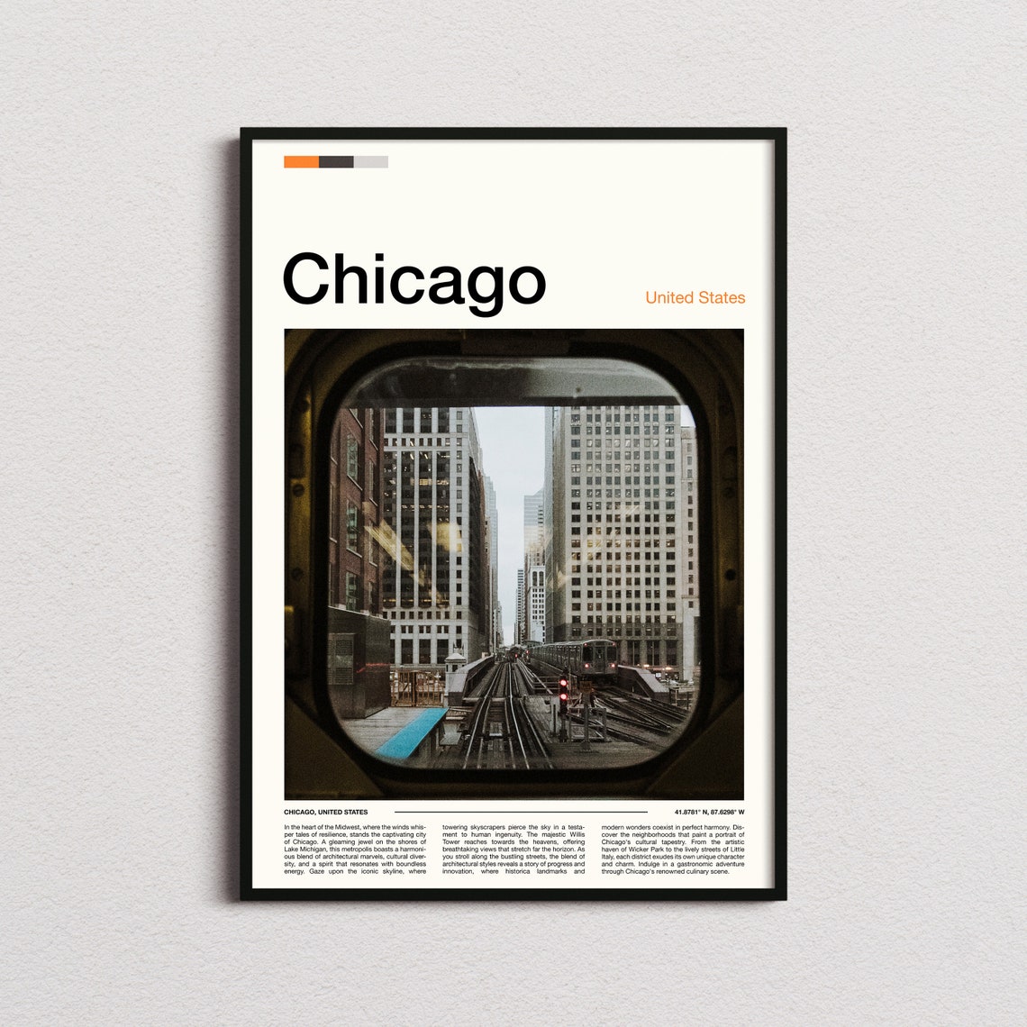 Chicago Downtown Skyscrapers View From Train Window City Travel Poster