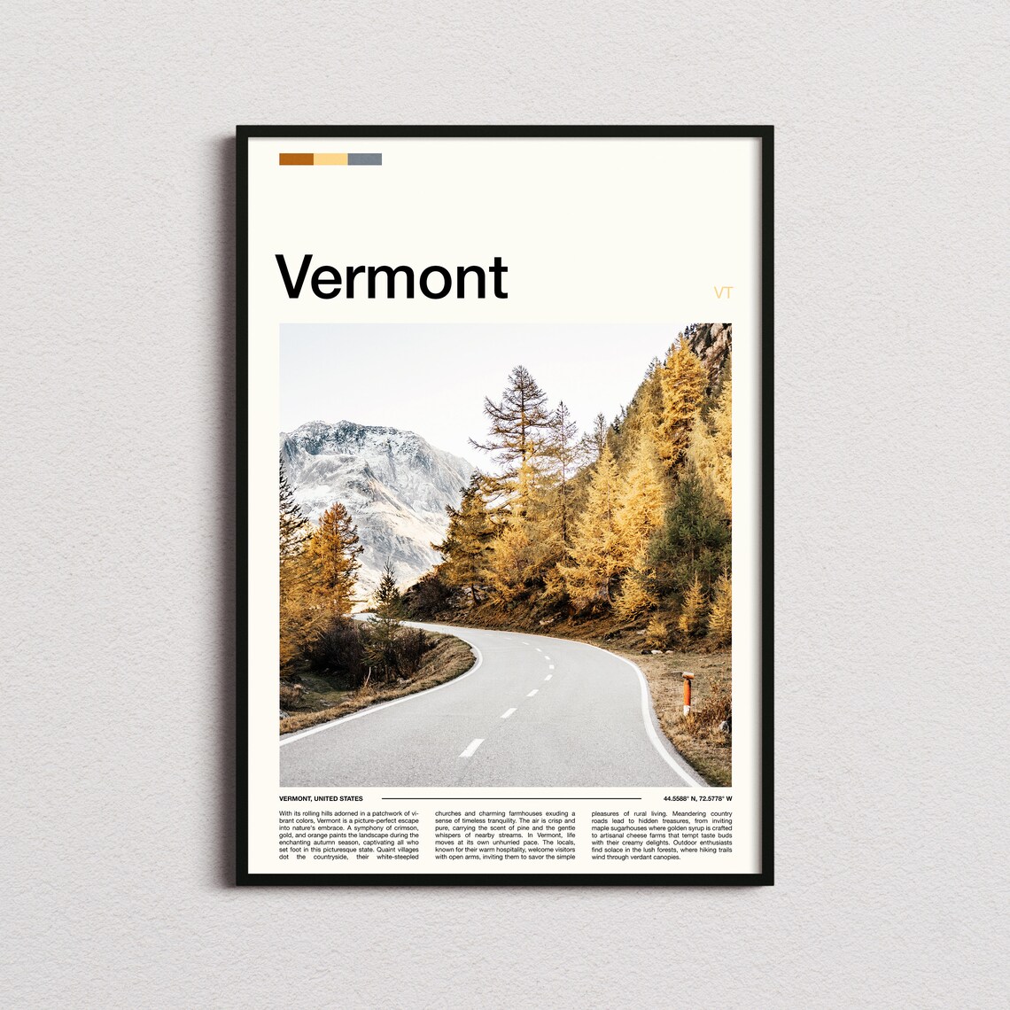 Vermont Winding Mountain Road Through Golden Autumn Forest Poster