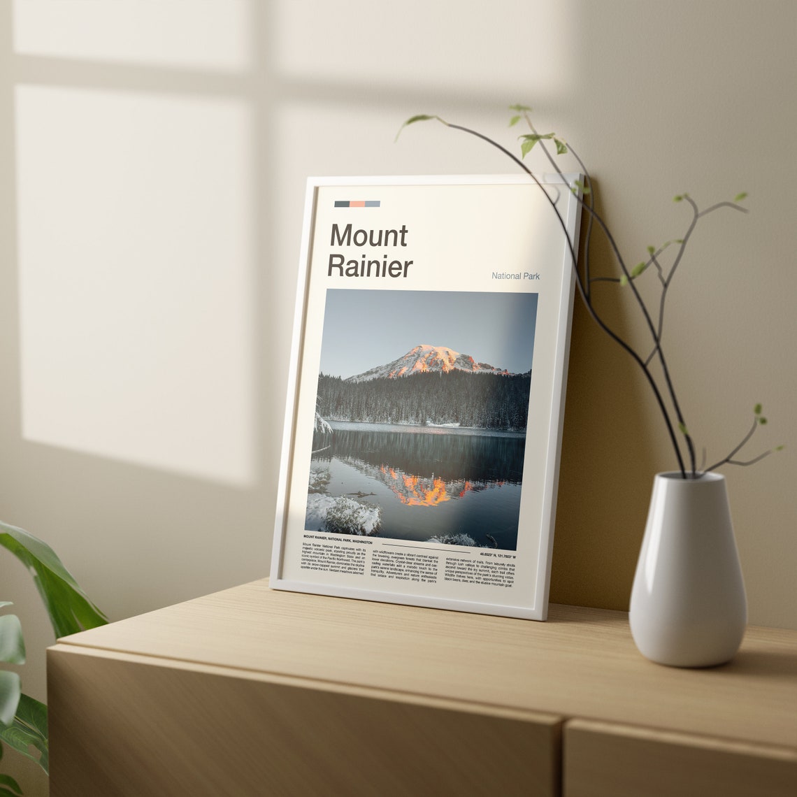 Mount Rainier National Park Snowy Peak Lake Reflection Photo Poster - Image 2
