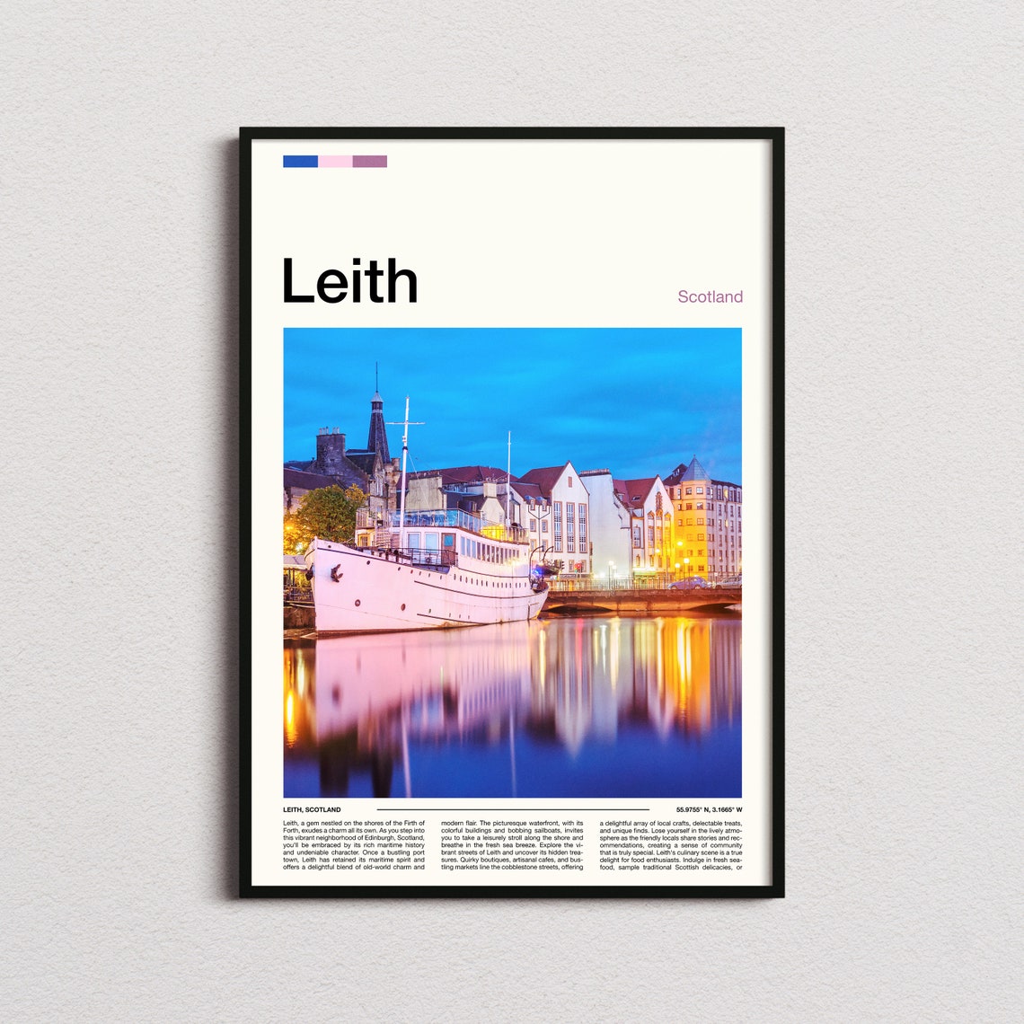 Leith Scotland Harbor Night Reflections Minimalist Photo Poster