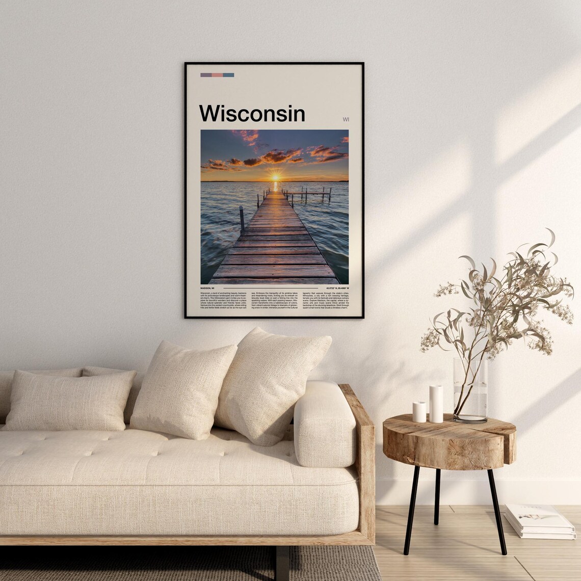 Wisconsin Lake Pier Sunset Golden Hour Dock Photography Poster - Image 3