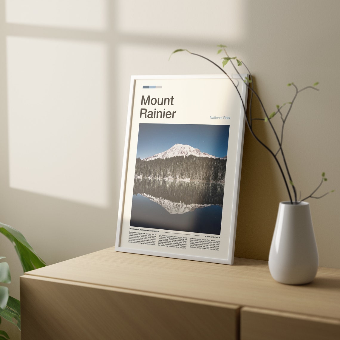 Mount Rainier Washington Snowy Summit Lake Mirror Photo Poster - Image 2