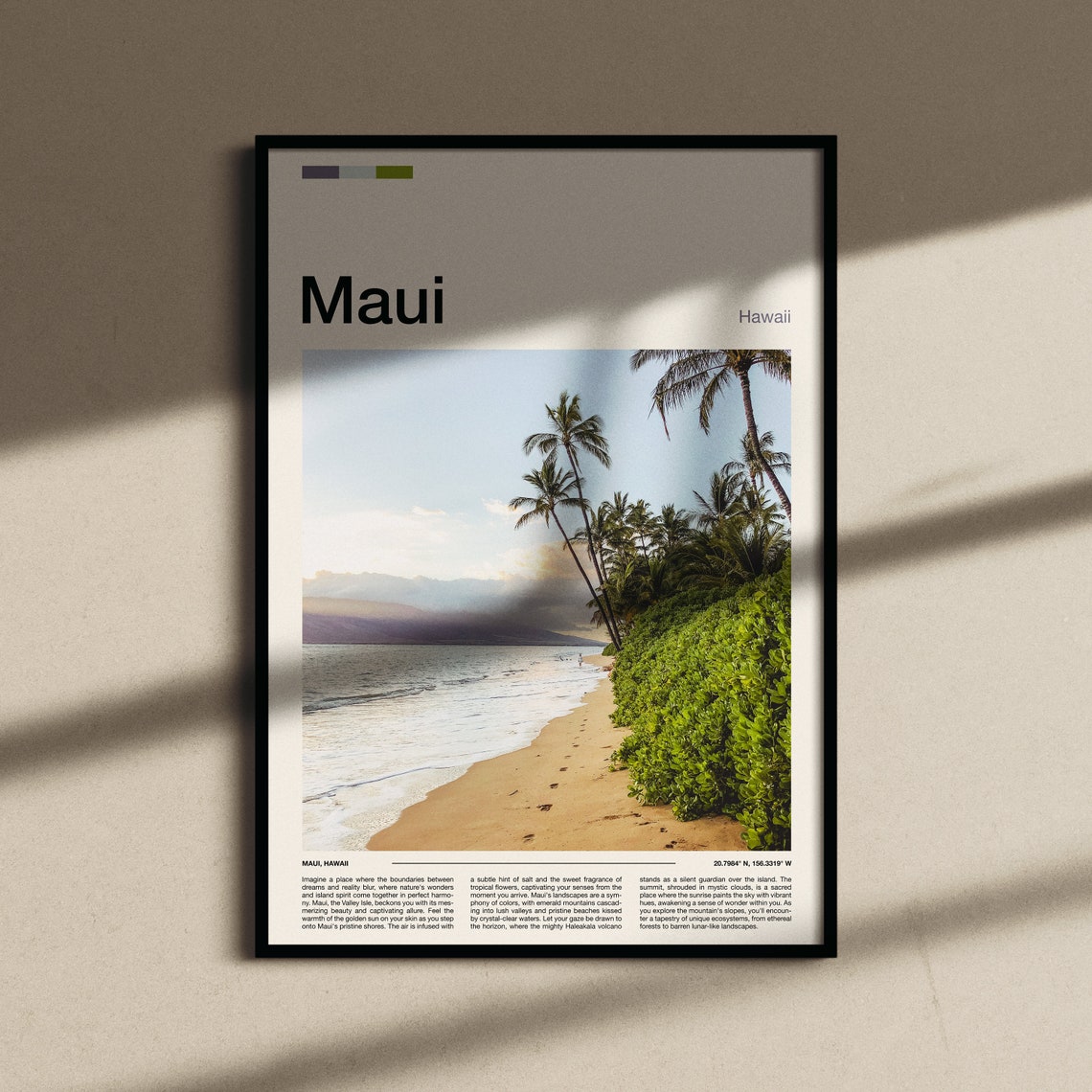 Maui Hawaii Palm Tree Beach Sunset Coastline Minimalist Travel Poster - Image 4