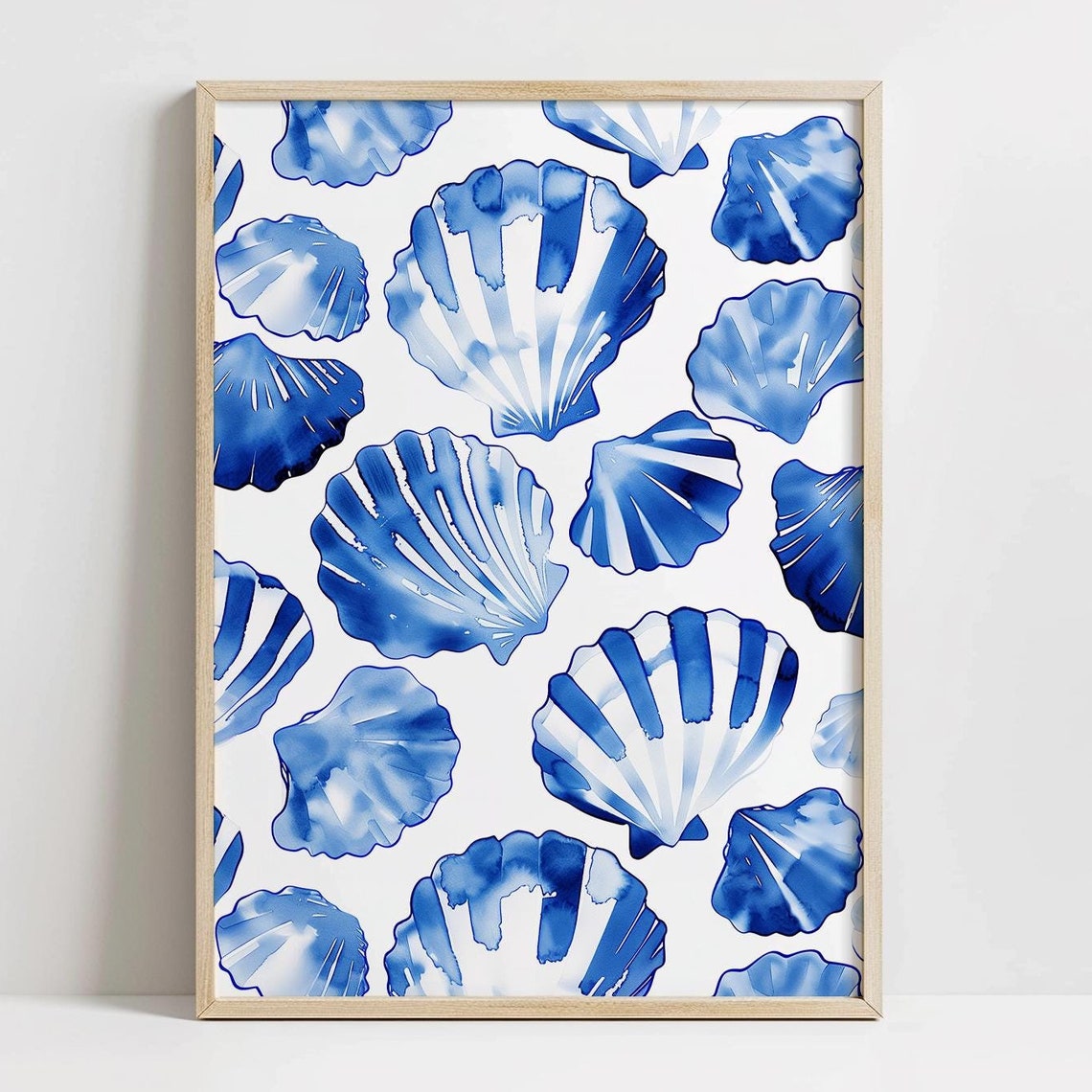 Blue Scallop Seashells Watercolor Pattern Coastal Beach Poster