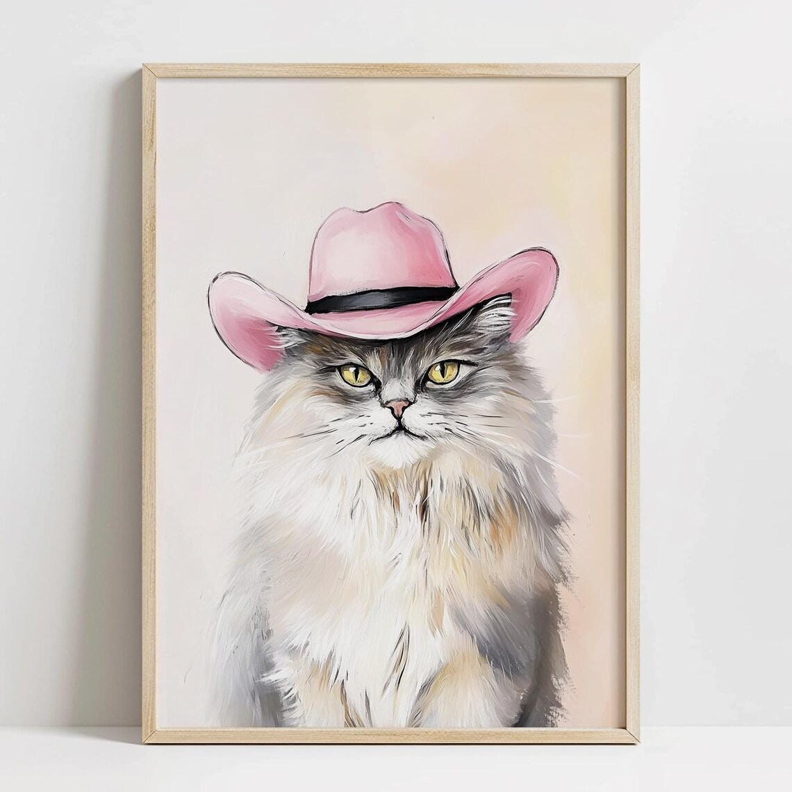 Fluffy Cat Wearing Pink Cowboy Hat Funny Western Girly Decor Poster
